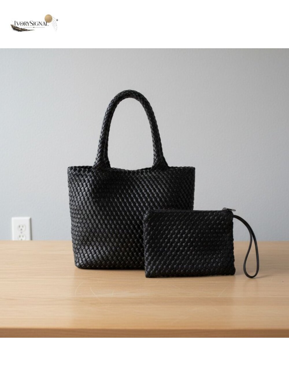 Woven Faux Leather Tote Bag Large Capacity Shopper Shoulder Handbag